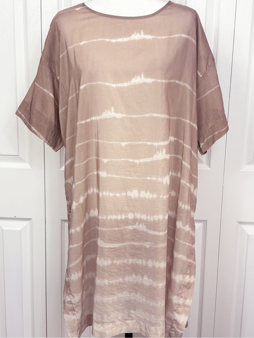 J. Jill Purejill Dusty Mauve Taupe Ombre Tie Dye Cotton Silk Tunic Large Tall